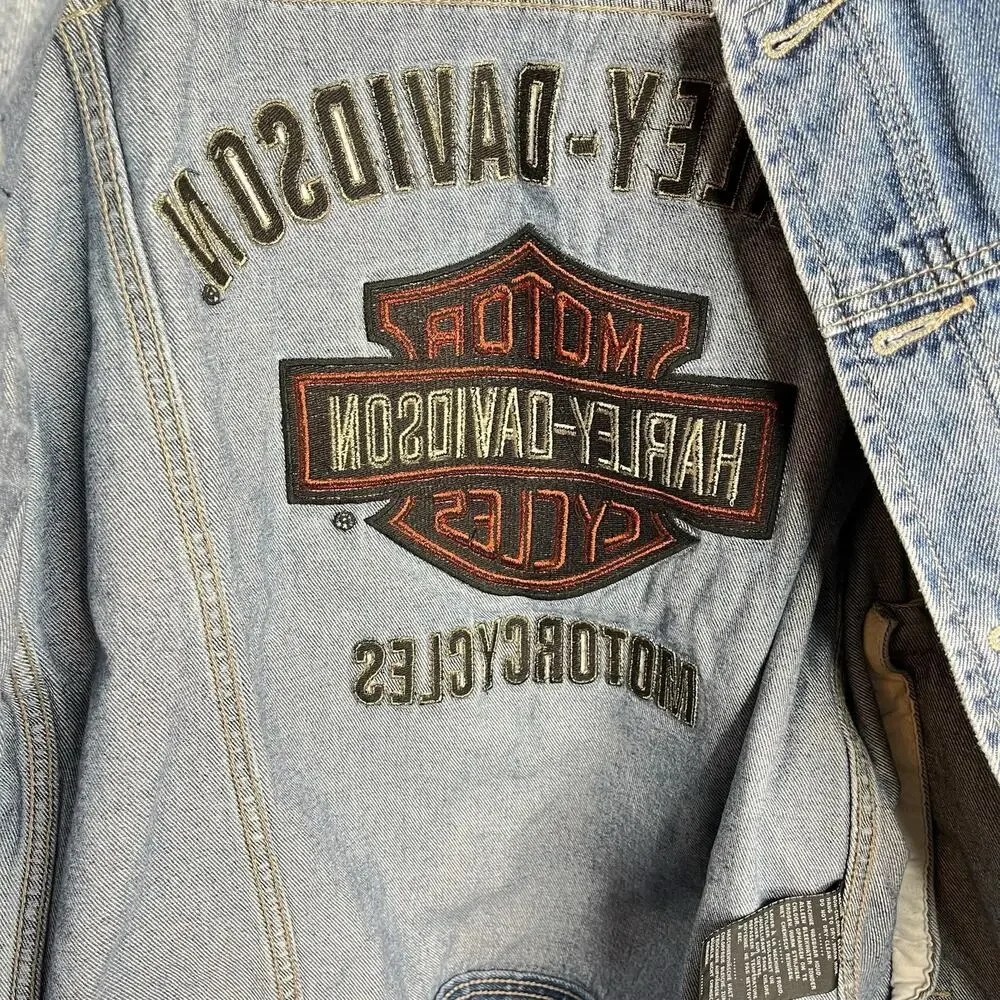 Vintage Harley Davidson Motorcycle Big Logo Denim Jacket Size M